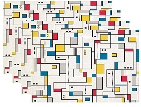 614 4Er Set Tischset rutschfest Tischunterlage Esstisch Abwaschbar Tischmatte Für Haus Hotel Party Gelbgrau Geometrisch, Schwarz Weiß Abstrakt Bauhaus Modern