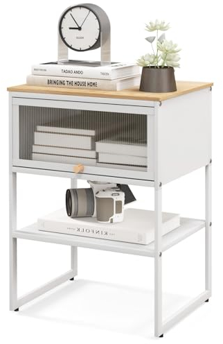 LIFEZEAL Nachttisch Marmor, Nachtschrank mit Schublade & offener Ablage, Moderner Beistelltisch Nachtkästchen für Schlafzimmer, Wohnzimmer, Max. 40 kg, 40 x 32 x 56 cm (Weiß)