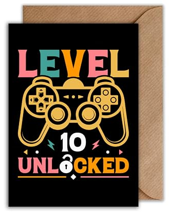 WBdesignz Geburtstagskarte 10. Geburtstag Junge mit Umschlag - Controller Motiv – Gaming Karte für Gamer-Kids – Level 10 unlocked - cooles Design für Zocker-Fans (DIN A6)