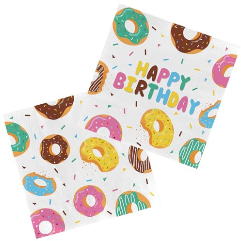 Donut-Partyzubehör-Set – enthält 50 Servietten im Donut-Design, süße 1. und zwei süße Geburtstagsdekorationen, ideal für Donut-Wachstumsfeiern und Babypartys