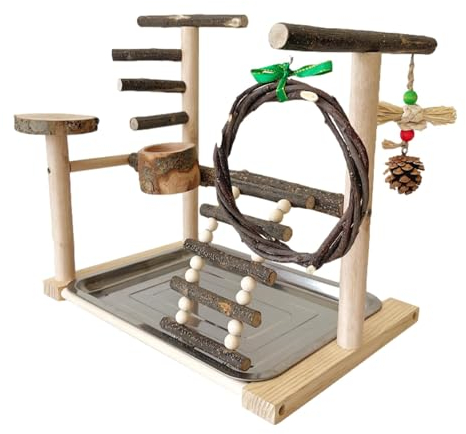 Vogelspielzeug Spielplatz | Wellensittich Spielplatz | Bissfest Vogelkäfig Zubehör Papagei Plattform Ständer mit Schaukel Glocke Schaukel Stehend Kauspielzeug Vogelkäfig Zubehör für Sittich,