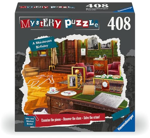 Ravensburger Mystery Puzzle: A Murderous Birthday 408 Piece Jigsaw Puzzle for Adults - 12001187 - Handcrafted Tooling, Made in Germany, Every Piece Fits Together Perfectly