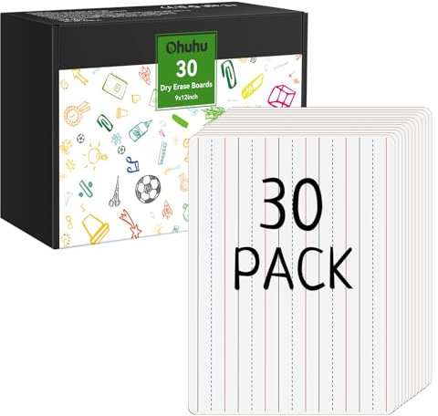 30 Pack Dry Erase Mini Whiteboard A4, Ohuhu 20 x 30 cm Lined Double Sided Small White Board, Portable for Students, Drawing Learning for Kid Students Classroom, Home, and Office