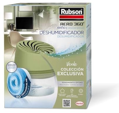 Rubson AERO 360º Deshumidificador portátil antihumedad (1 aparato y 1 tableta 450 g), absorbe humedad que previene la condensación, el moho y los malos olores, color verde oliva