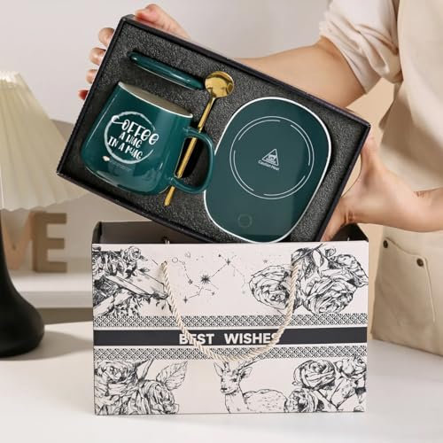 Luxury Smart Heating Pad, Temperature Control 55°C Ceramic Heated Coffee Mug, Electric Charging Cup Warmer, Gift for Office/Home Use, Automatic Heat Retention