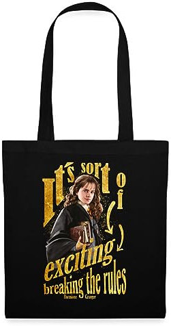 Spreadshirt Harry Potter Hermine Spruch Regeln Brechen Stoffbeutel, One size, Schwarz