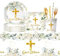 Set de Vajilla Completa para Bautizo o Comunion. Vajilla 10 Personas con Platos, Vasos, Cubiertos, Servilletas, Pajillas y Mantel - Vajilla Decoracion Bautizo Niño y Niña - Pack Vajilla Completa