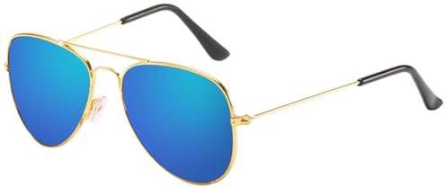 NIEEKRUN Gafas de sol para niños, gafas de aviador con marco de metal y protección UV, elegantes gafas de aviador para niños y niñas (3-9 años), perfectas para actividades al aire libre, azul