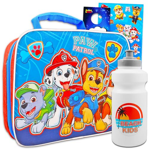 Paw Patrol Lonchera para niños, paquete con bolsa de almuerzo aislada más calcomanías, botella de agua, más | Fiambrera Paw Patrol para la escuela