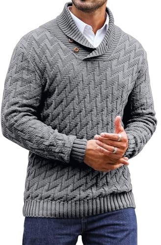 Zaitun Mens Knitted Jumper Button Turtle Neck Tops for Men Warm Long Sleeve Sweater Casual Winter Pullover