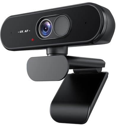 Aurolumiz Webcam USB 4K con messa a fuoco automatica, microfono e copertura privacy per PC/laptop | Plug and play per zoom, squadre, streaming e videochiamate; immagine nitida autofocus con configurazione treppiede portatile