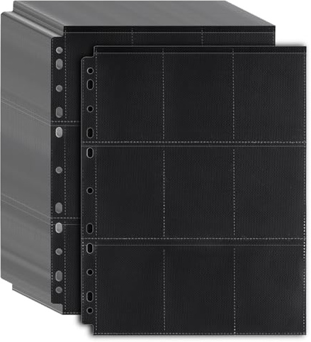 1800 Pockets Sammelkarten Hüllen Transparent, 100 Seiten Pro 18-Pocket Pages Leere Sammelalbum Sammelmappe, Kartenfolien Kartenhüllen, Taschen Sammelkarten Folien (100 stück schwarz)