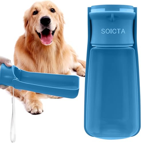 SOICTA Portable Dog Water Bottle for Walking 19 OZ or 12 OZ Portable Pet Water Bottles for Puppy Small Medium Large Dogs Water Dispenser Bowl Dog Accessories(19OZ Dark Blue)