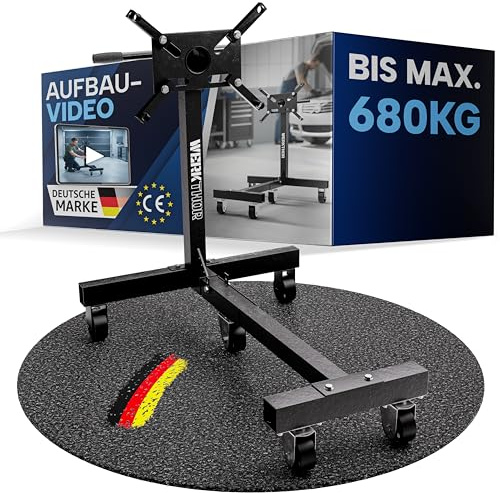 WERKTHOR Motorständer kfz 680 kg Heavy Duty für V8 - stabil 360° drehbar | Motorbock schwarz für schwere Motoren und SUV geeignet - Montageständer Werkstatt - Engine Stand 1500lbs