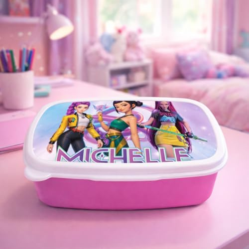 D&Vlab Contenitore Porta Pranzo merenda Bimba Personalizzabile con NOME KPOP DEMON HNTERS Adatto per La Tua Bimba Quando va a Scuola elementare, infanzia, media