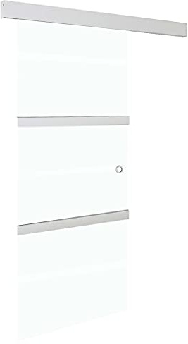 Qnhdfrt Porta Scorrevole in Vetro ESG e Alluminio 76x205 cm Argento | Design salvaspazio silenzioso con sistema soft-close per soggiorno e studio, completo di binario in alluminio da 178 cm.
