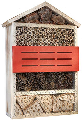 Windhager Insektenhotel 5 STERNE, Insektenhaus Nistplatz Brutplatz, Schutz für viele Insekten, aus Massivholz, gefüllt mit Rinde und Schilfrohr, 06974
