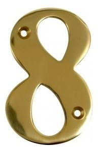 House Door Numerals Numbers - Number 8 - in Polished Brass - Gold - All Door Types Including uPVC