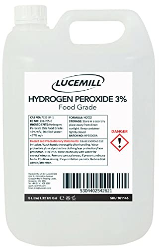 Lucemill Hydrogen Peroxide 3% Food Grade I 5 Litre I Liquid Hydrogen Peroxide Food Grade I Unstabilised I Eco Friendly I Additive Free