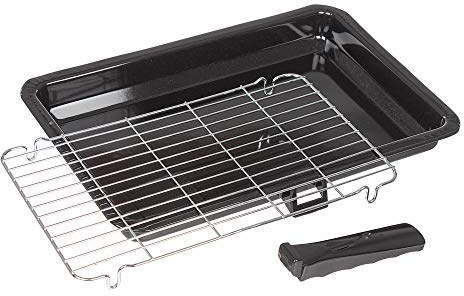 Invero Universal Vitreous Enamel Oven Cooker Grill Pan Tray with Steel Wire Rack and Single Detachable Handle (360mm x 245mm)