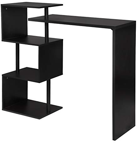 eSituro SBST0404 Bartisch Stehtisch, Tischplatte drehbar, 134x38x112cm, Küchentheke Küchenbar Tresentisch Industrie-Design Küchentisch mit Regal, Schwarz