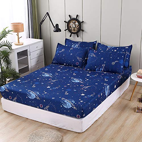 Damier Kinder Spannbettlaken 140x200cm Blau Weltall Sternenhimmel Universum Spannbetttuch Weiche Microfaser Jungen Mädchen Kids Bettlaken geeignet für Matratzen bis 30cm