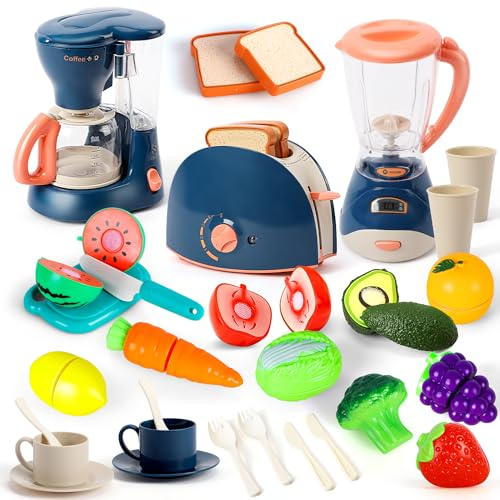 TOY Life Kids Blender, Coffee Maker, Toaster, Toy Kitchen,Play Kitchen Appliances Kids with Light and Sound, Play Coffee Maker for Toddlers, Learning Kitchen Toys Gift for Grils Boys