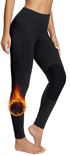 baleaf Damen Reithose Winter Reitleggings Kniebesatz wasserabwiesend Thermoleggings gefüttert mit Handytasche für Frauen Mädchen Schwarz M