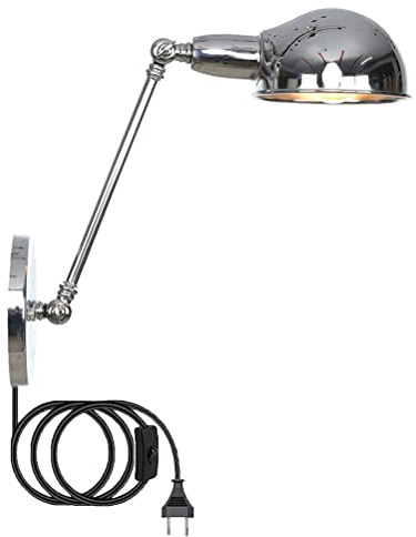 Applique murale rétro en chrome avec interrupteur, applique murale de chambre vintage avec prise, éclairage industriel, lampes de lecture murales, bras long réglable pivotant, éclairage mural, lampe d