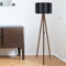 Lampadaire Trépied Design Lampe sur Pied MDF PVC Textile Douille E27 Hauteur 136 cm Effet Noyer Noir