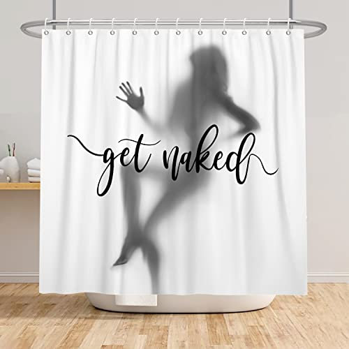 SDOTPMT 180x180cm Sexy Femme Corps Silhouette Rideau de Douche Se Mettre à Poil Drôle Douche Thème Blanc Rideau de Bain Mystérieux Femmes Ombre Rideau de Baignoire Polyester avec Crochets