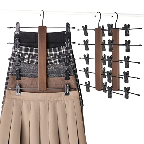 Mkono Hosenbügel platzsparend, 5 Etagen-Rockbügel mit Clips, kleiderbügel Hosen mit 10 verstellbaren Clips, rutschfest Kleiderbügel für Shorts, Hosen, Jeans, Organisieren Sie 360 Grad drehbar,3 Stück