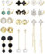 CASSIECA 12 Paar Clip Ohrringe für Damen Mädchen Gold Nicht Durchbohrt Klips Kubischer Zirkon Ohrstecker Ohrringe Perlen Blumen Hypoallergen Ohrringe Hochzeit Set