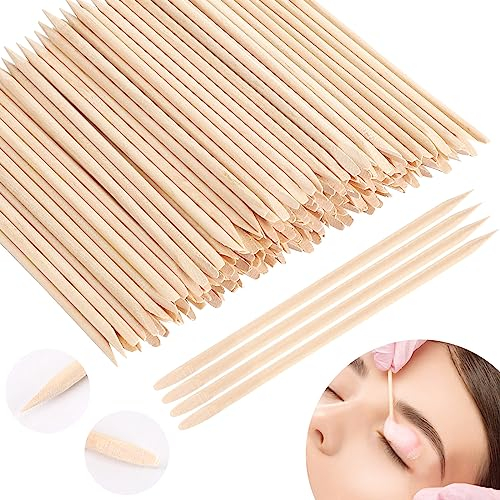 JANYUN 200 Pcs Eyebrow Wax Sticks Waxing Applicator, Wood Wax Spatulas for Face and Small Hair Removal Sticks… (Pointed Flat Handle)