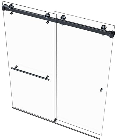 Eurotech Showers VITRA-200 56.5-59 W x 78 H Frameless Shower Door, Double Sliding with 3/8 Clear Tempered Glass (Matte Black)