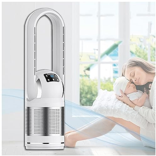 JUNZAI Ventilador Sin Aspas Con Control Remoto Pantalla Led Ventilador Sin Aspas Silencioso 3 Modos 8 Velocidades Ventilador Bajo Consumo Silencioso Oscilación 80° Temporizador 8H