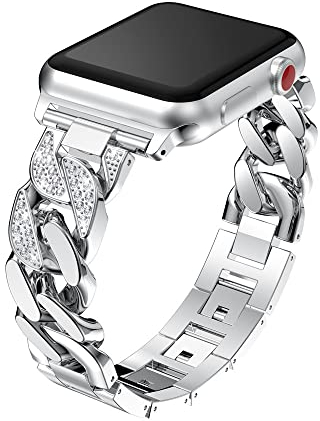 Cinturino Metallo Argento Compatibile con Apple Watch Ultra, Ragazze e Donne Glitter Cinturini di Ricambio in Acciaio Bracciale Compatibile con iWatch 49mm 45mm 44mm 42mm Series 9/8/7/6/5/4/3/2/1/SE