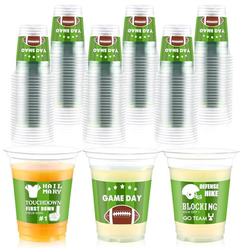 Rtteri 100 Pcs 12 oz Disposable Football Plastic Cups Reusable Football Party Supplies Match Themed Football Cups Quality Football Party Decorations for Football Theme Party Game Birthday Decorations