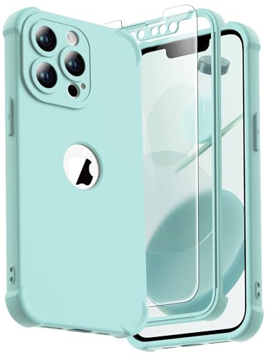 ORETECH Cover per iPhone 13 Pro, Custodia iPhone 13 Pro [ 2 x Pellicola Protettiva Vetro Temperato] Ultra Sottile Antiurto Hard PC Silicone Anti Graffio Cover - Menta Verde
