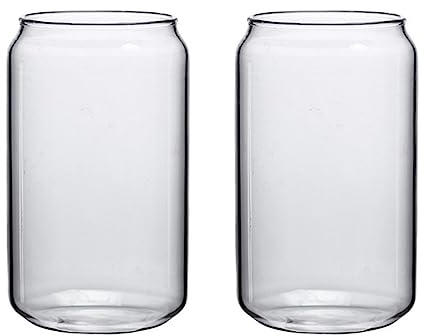 2 Vasos para Beber, Vasos de Vidrio con Forma de Lata, Vasos de Café, Tamaño S, Vaso de 395 Ml con Tapa, Vaso con Forma de Lata de Paja para Cerveza, Café Helado, Vaso para Whisky, Refrescos,(#2)