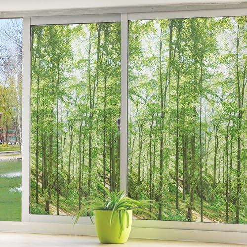 Vinilos para Cristales Plantas Árboles Verdes Vinilo Adhesivo Cristal Estático Anti UV Vinilo para Ventanas Privacidad Vinilo Cristal Decorativo para Cocina Baño Vinilo Ventana 1Pcs (45x100 cm)