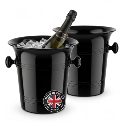 Chabrias 2-Pack 3.5L Champagne Ice Buckets, Black Wine Coolers, UK Made