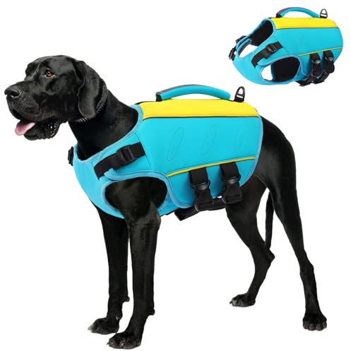 AOFITEE Ripstop Hunde Rettungsweste für Kleine Mittel Große Hunde, Reflektierend Schwimmweste Hund für Schwimmen Bootfahren, Einstellbar Hundeschwimmwestemit Rettungsgriff und überragendem Auftrieb