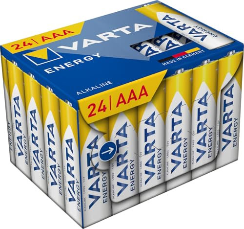 VARTA Pile AAA, confezione da 24, Energy, Alcaline, 1,5V, per semplici bisogni di base, imballaggio riciclato al 90%, Made in Germany