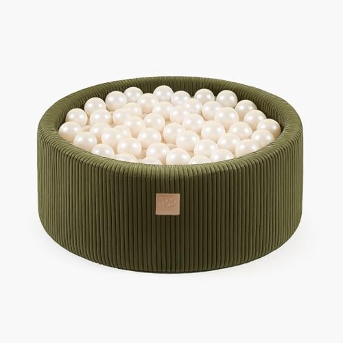 MEOWBABY Bällebad Baby ab 1 Jahr - Bällebad Kinder mit 200 Bällen, Schaumstoff Ballgrube mit Bällen für Babys und Kinder, Cord, Khaki