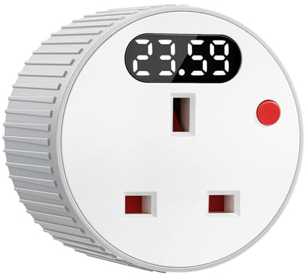 SURAIELEC Mechanical Countdown Timer Plug Socket, Rotary Timer with LED Display, 1 Min–24H Adjustable Countdown Switch, 16A 3680W Energy Saving Plug for Heaters, Christmas Lights & Appliances