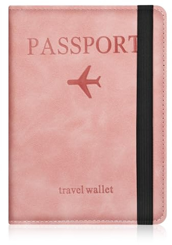 AOOSU Passport Holder Cover, PU Leather Passport Cover with RFID Blocking Travel Wallet, Portable Universal Travel Wallet Case Organiser for Money, Boarding Passes, Credit Cards Pink