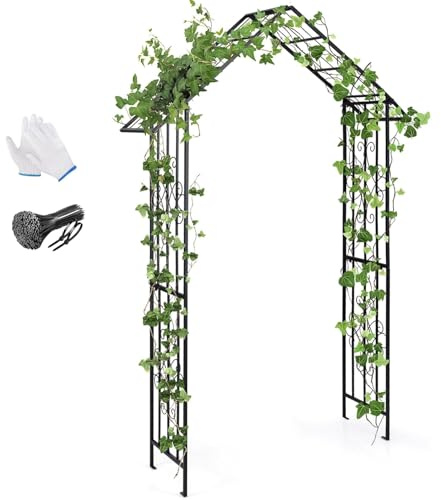 Ukkajovlex Gartenbogen Rosenbogen Mit Tür Stabil, 140 X 40 X 223 cm (L × W × H) Torbogen Für Kletterpflanzen, Metallbogen Mit Spitzen, Rankbogen Rankhilfe Pergola Hochzeitsbogen