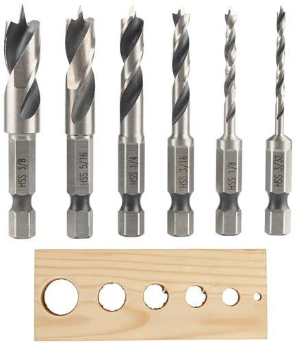 MOLIMOLI Einhell Bohrer Set 6 Stück: mit Sechskantschaft 1/4 Zoll (6,35 mm) & Bitaufnahme, Kurze Holzbohrer 2,3-9,5 mm für Hartholz/Weichholz, Drill Bit Pro Zentrierspitze