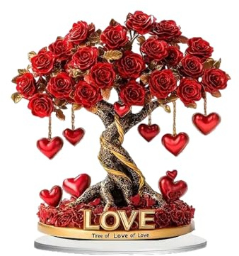 Obotsnoi Moderne Acryl Rosen Blumen Baum-2D Flache Mittelstücke Mit Sockel Elegantes Valentinstagsgeschenk Für Zuhause Büro Hochzeit Raumdekoration